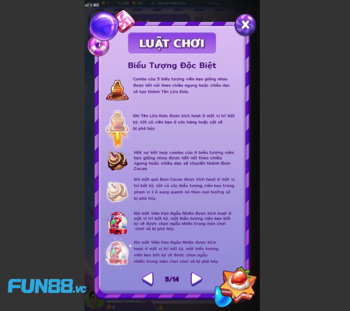 Kẹo Ngọt Bùng Nổ: Trò chơi giải trí đầy màu sắc tại Fun88 3 Các biểu tượng và tính năng nổi bật trong game